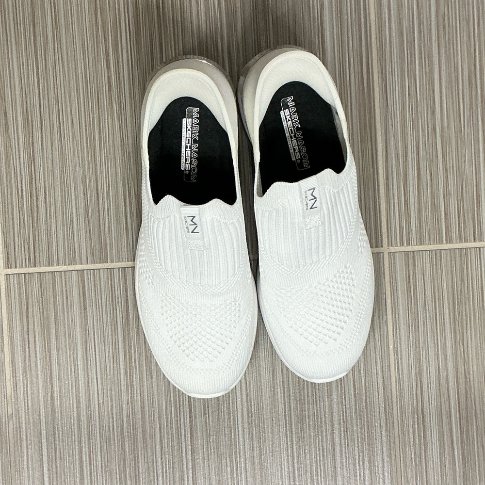 Skechers White Slip-On Knit Sneakers